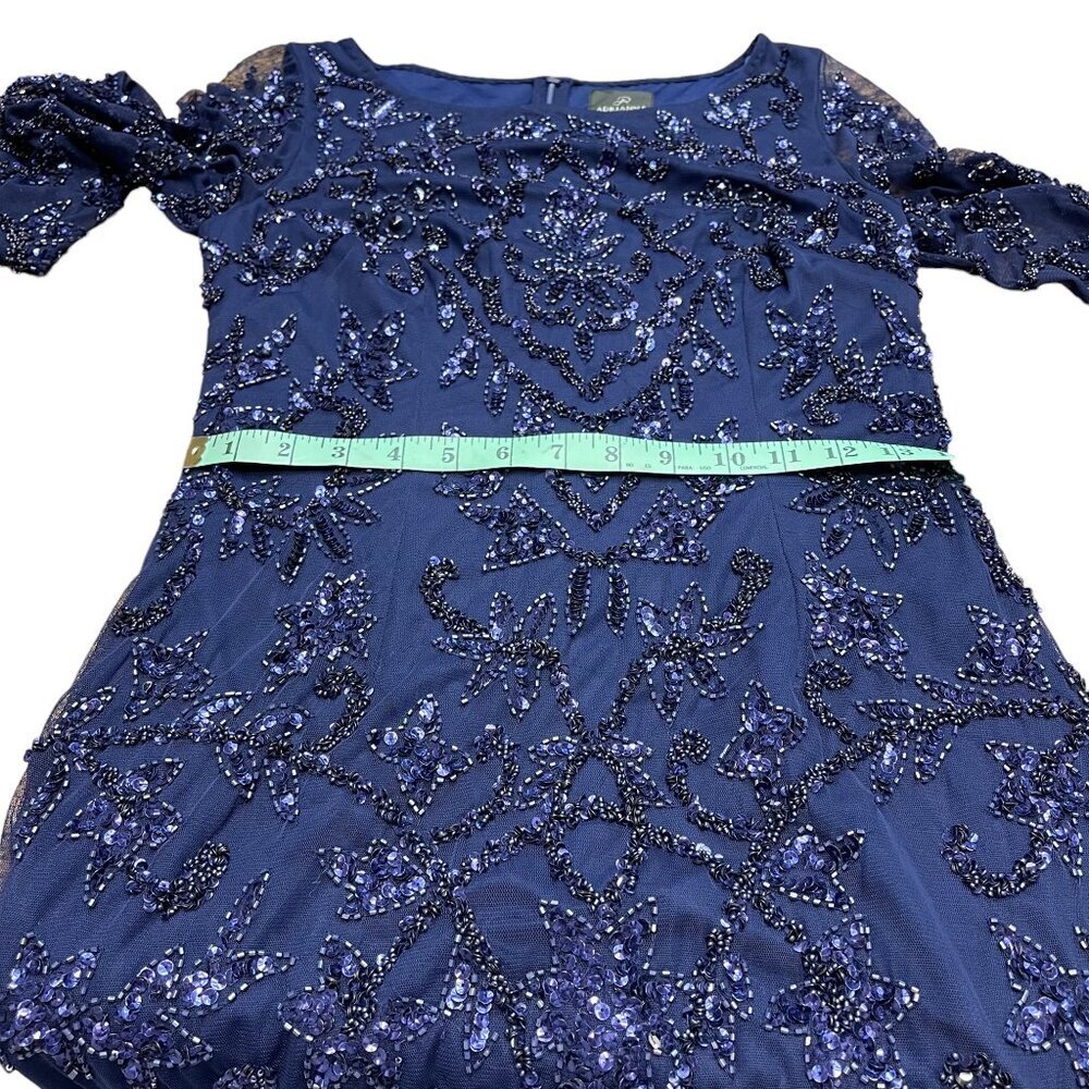 Adrianna Papell Navy Beaded Sequin Midi Dress Long Sleeve Size 4 - Picture 11 of 16
